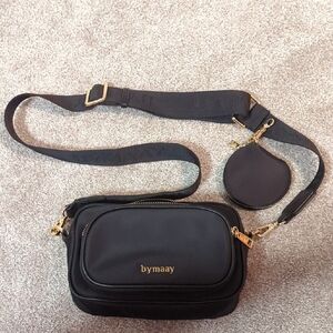 Black Crossbody Bag with Gold Accents